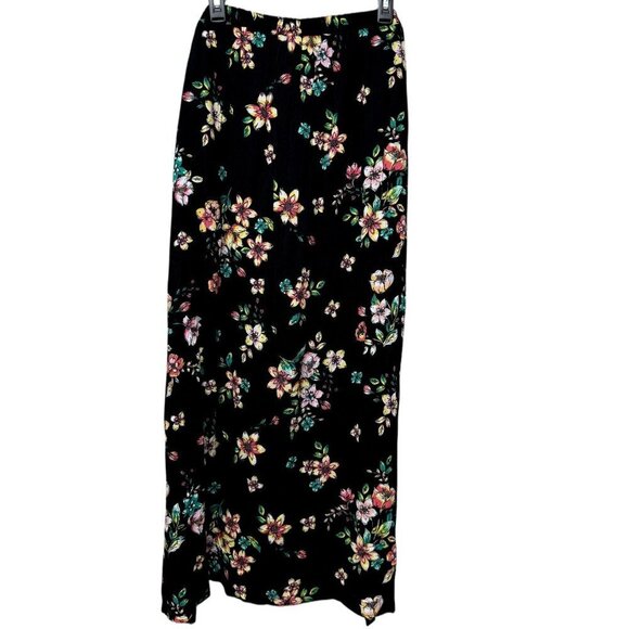 No Boundaries Maxi Skirt Size XL High Slits with Shorts Black Floral NWOT - Picture 3 of 10